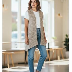Eskandar Sweater Waistcoat Lagenlook Open Vest One Size Handloom Designer Knit